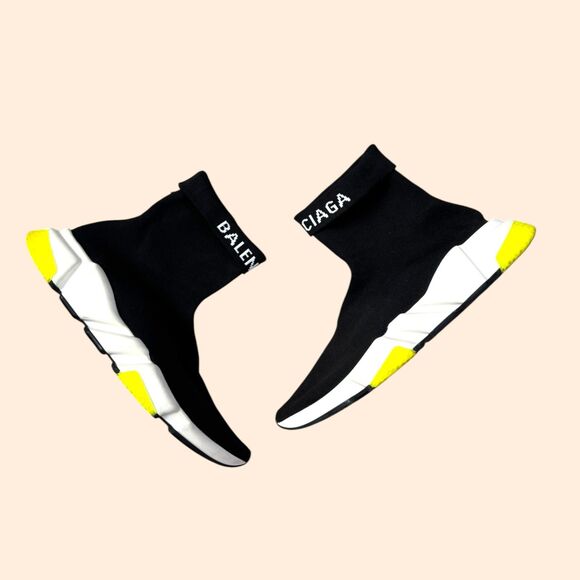 Balenciaga Speed Sneaker Cuffed Black Yellow main image 7